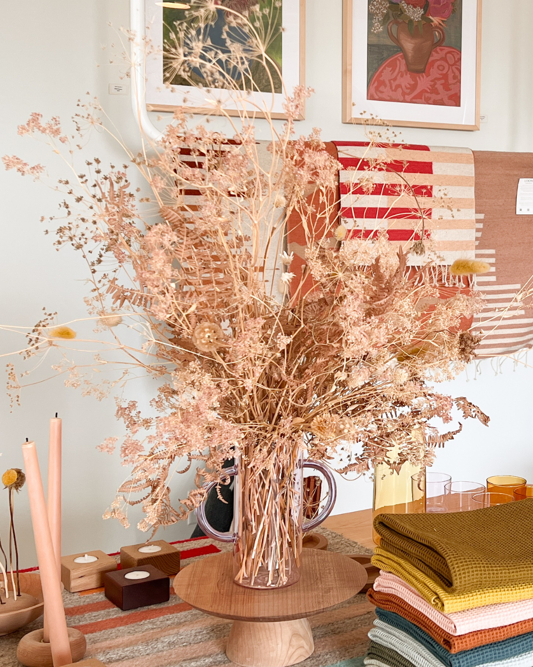 Glass Vase and Dried Floral Arrangement