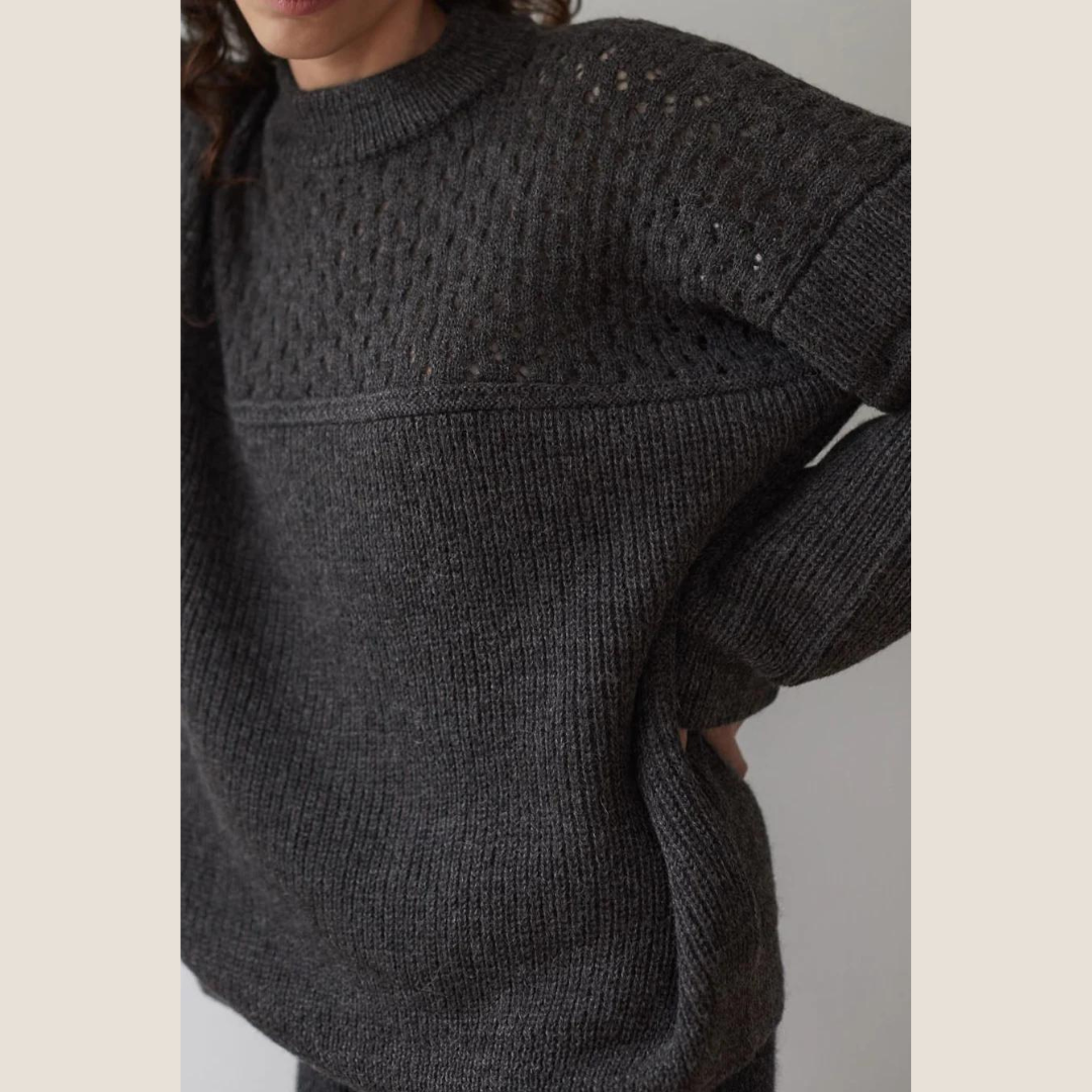 Lace Rib Crew Pullover