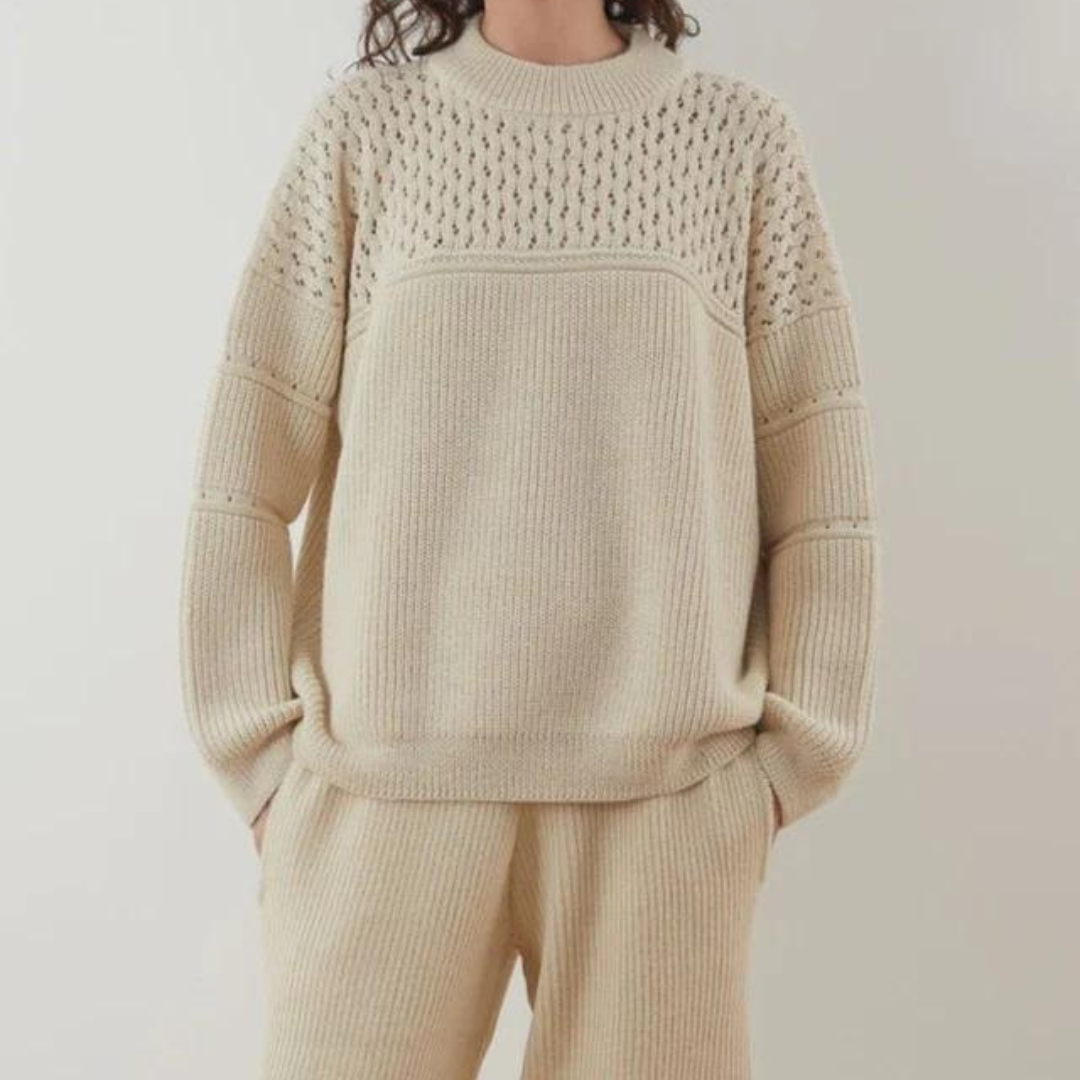 Lace Rib Crew Pullover