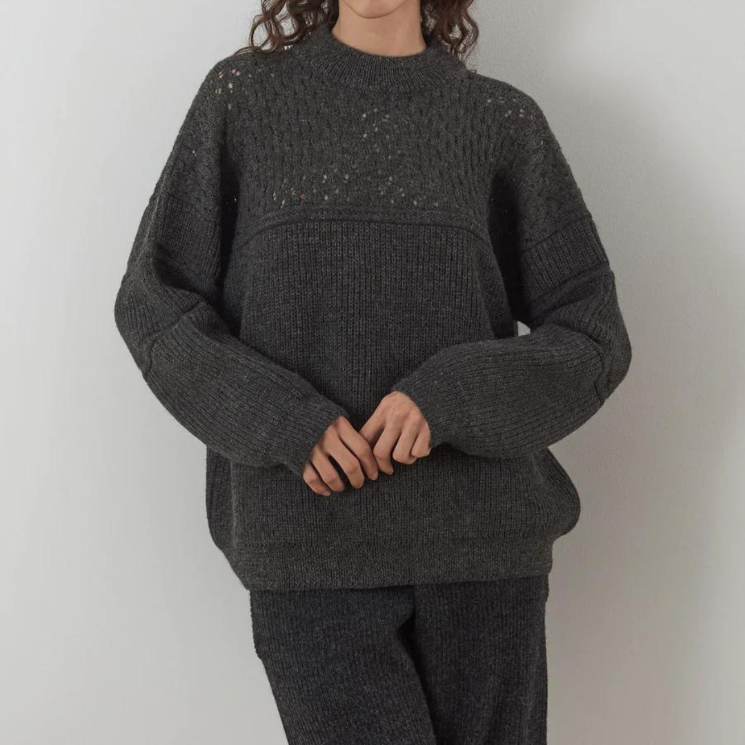 Lace Rib Crew Pullover