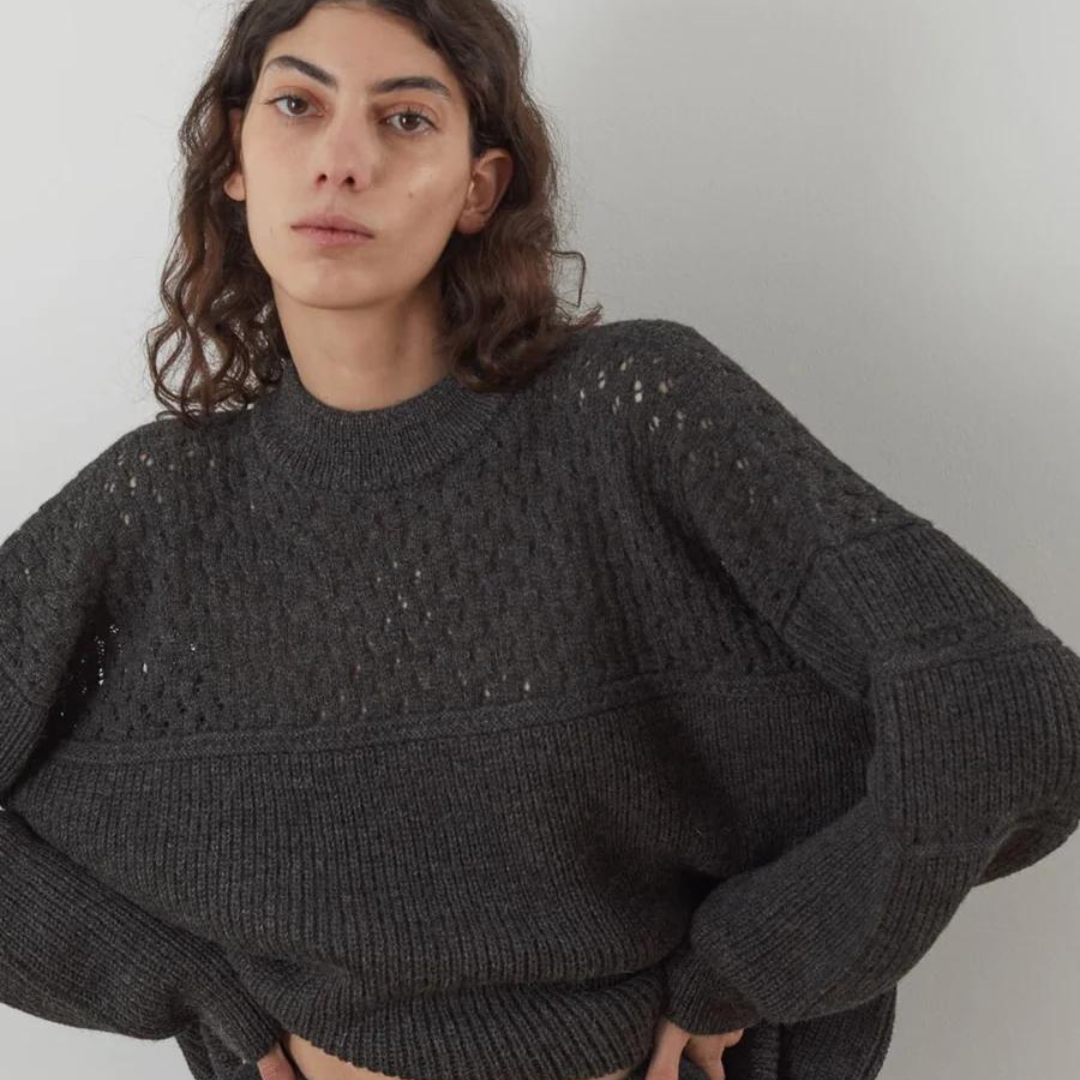 Lace Rib Crew Pullover