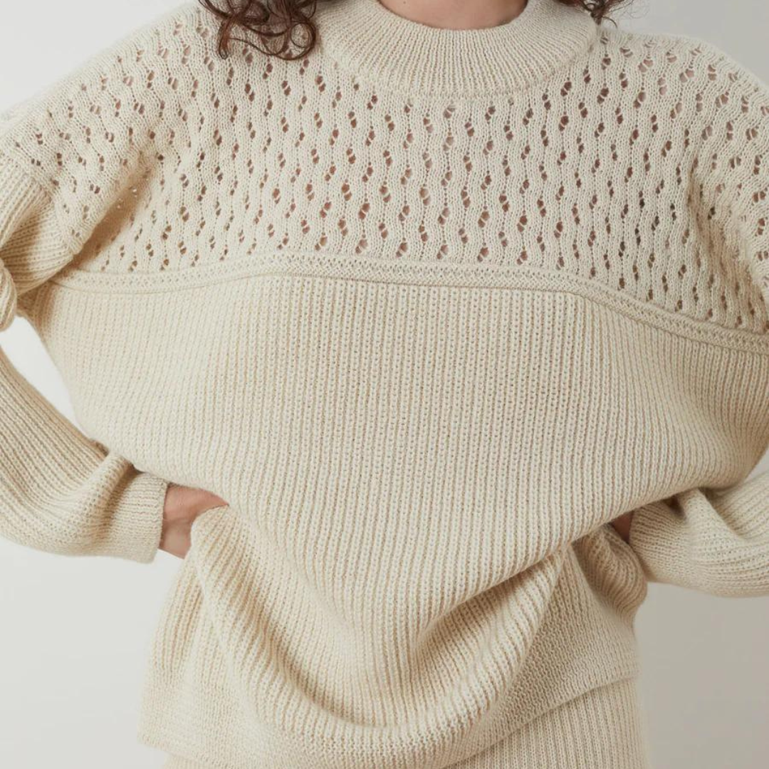 Lace Rib Crew Pullover