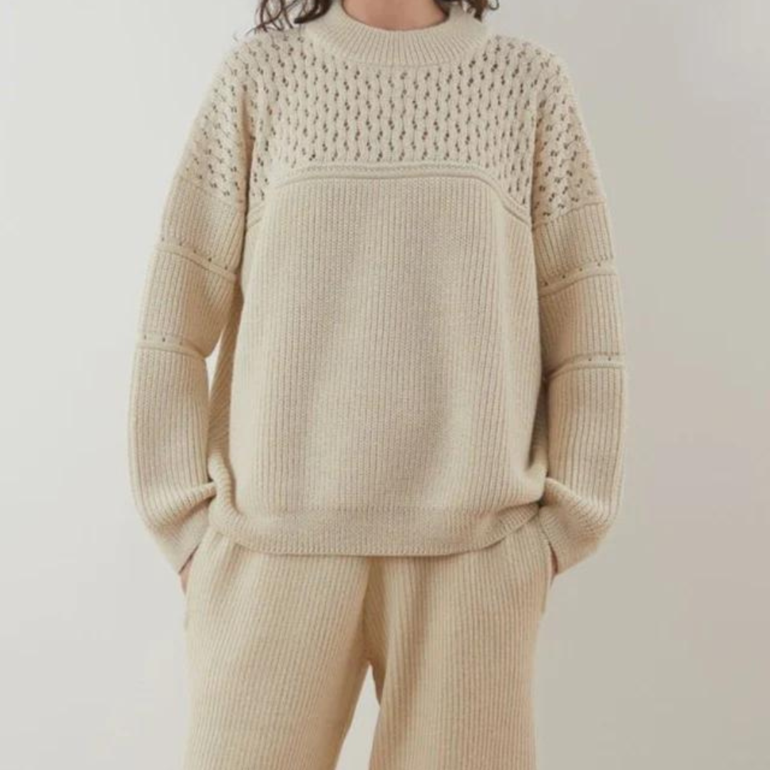 Lace Rib Crew Pullover