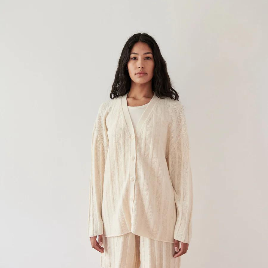 Wide Rib Cardigan in Ecru
