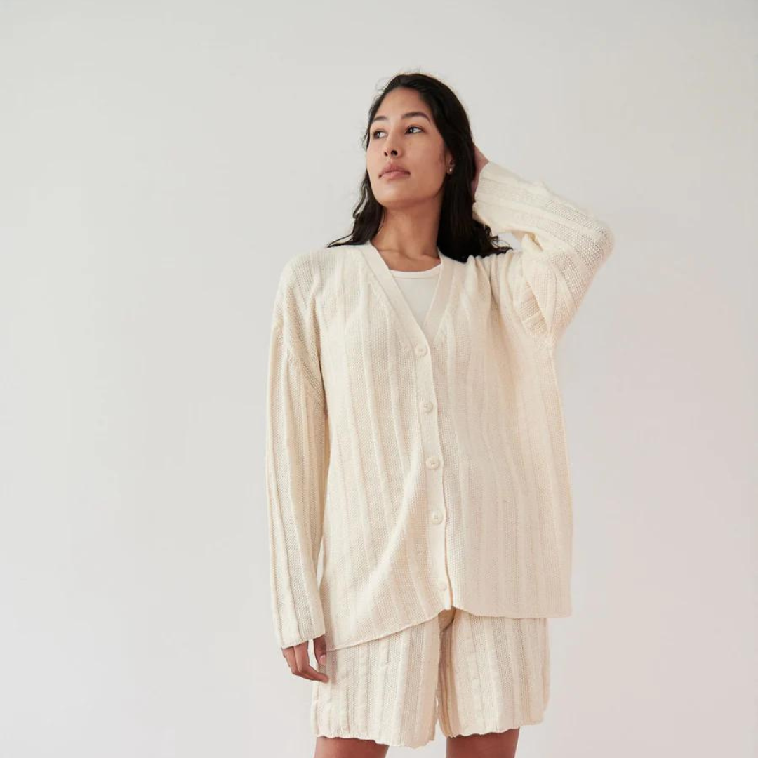 Wide Rib Cardigan in Ecru