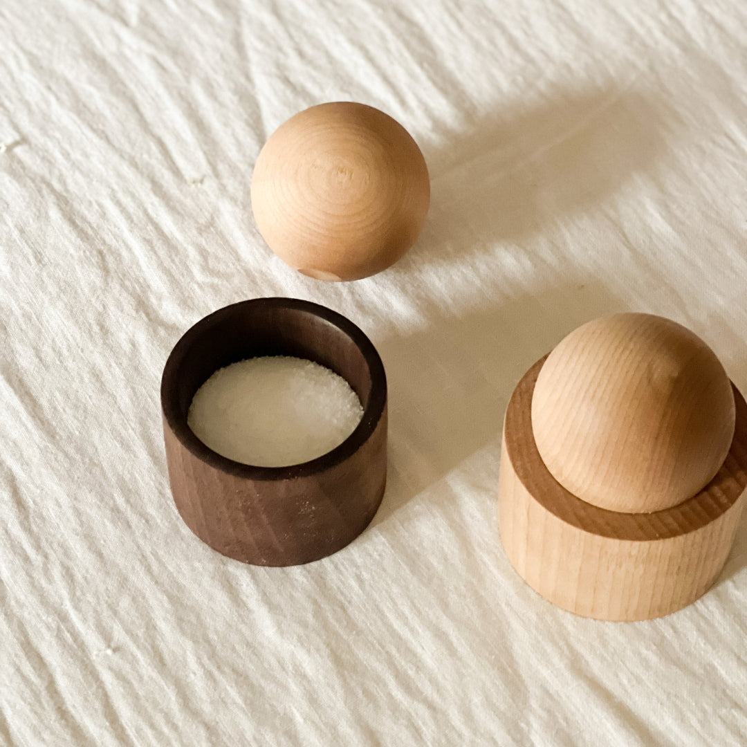 handmade wood pot and ball