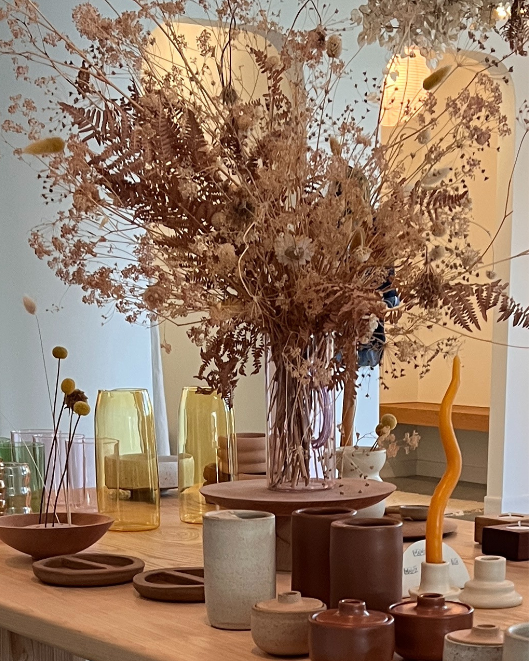 Glass Vase and Dried Floral Arrangement