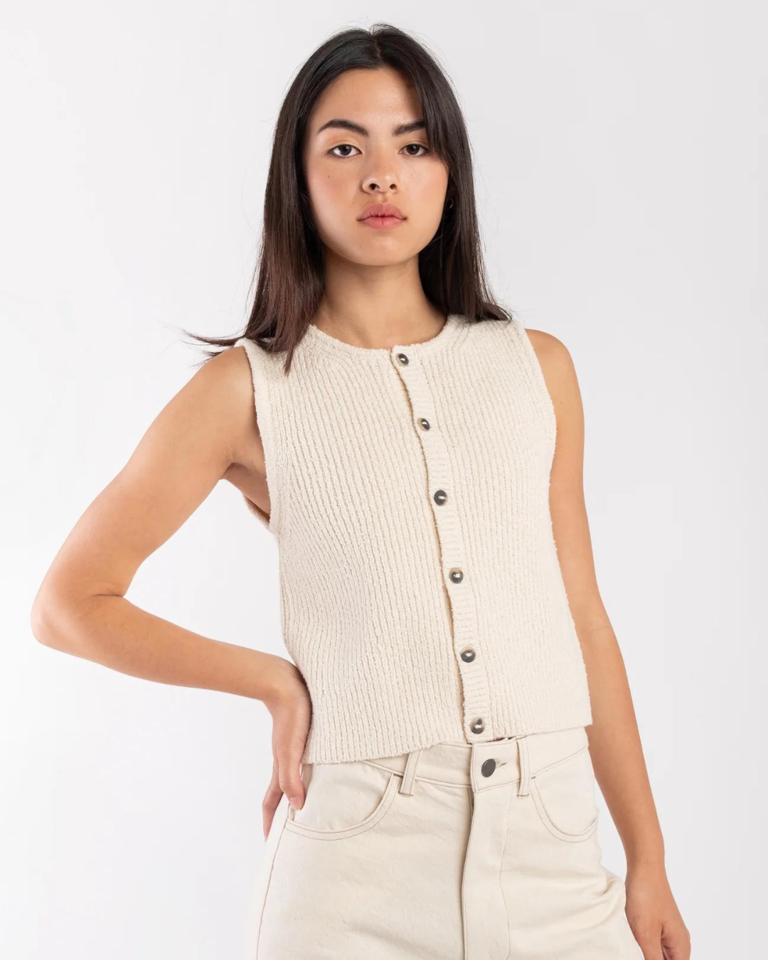 Cream Boucle Rib Vest