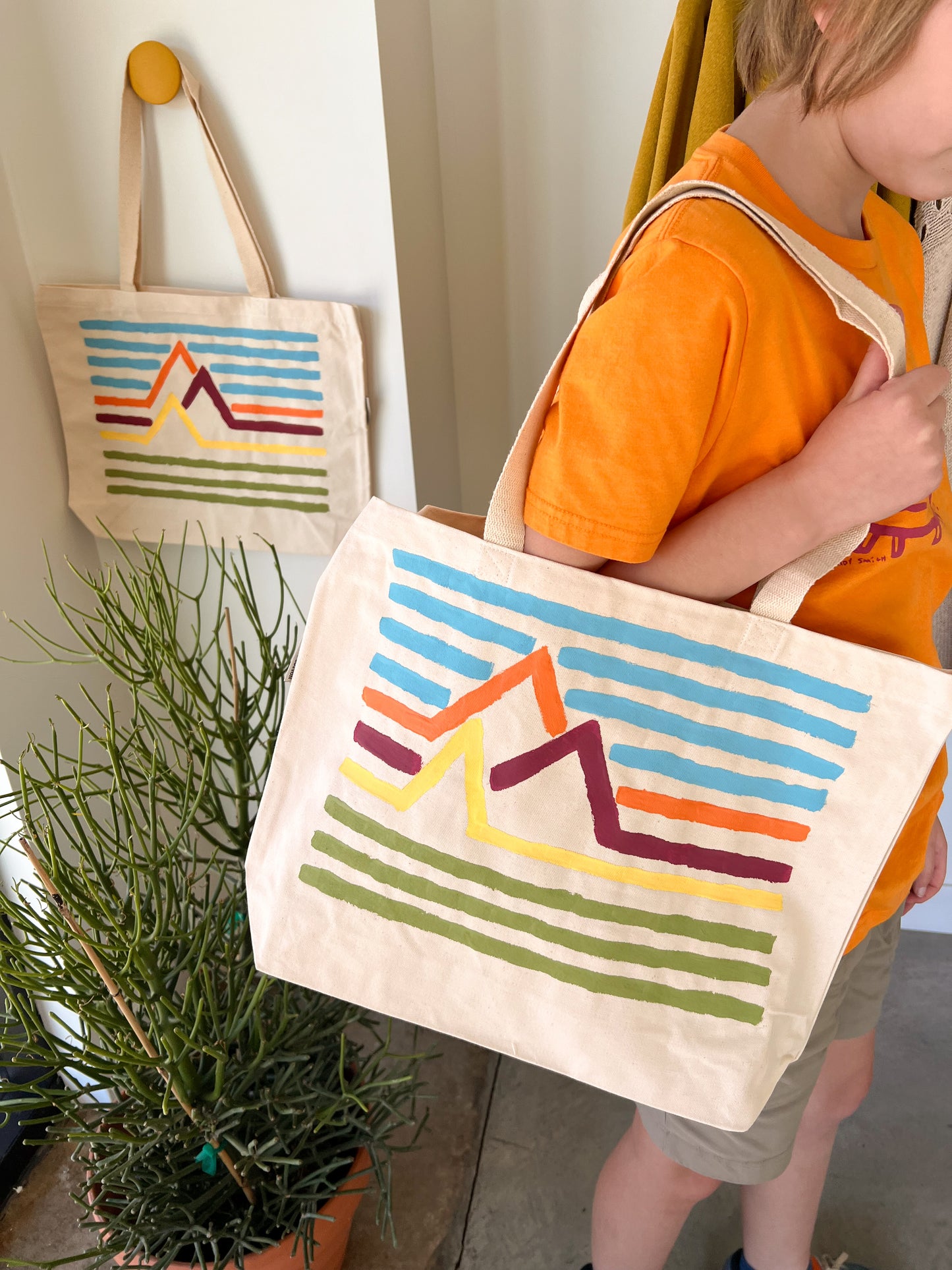 Handpainted Colorful Mountain Tote