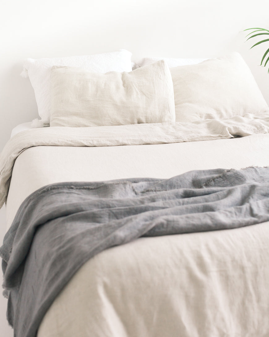 Stone Washed Linen Throw - Oyster