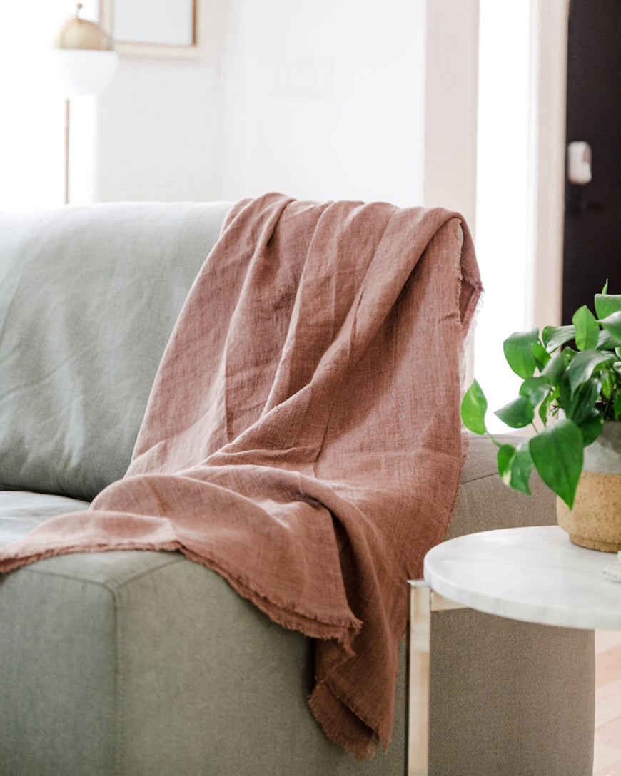 Stone Washed Linen Throw - Ash Rose