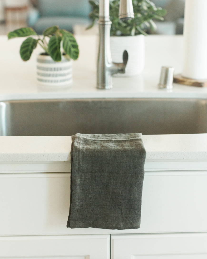 Stone Washed Linen Tea Towel - Iron Ore